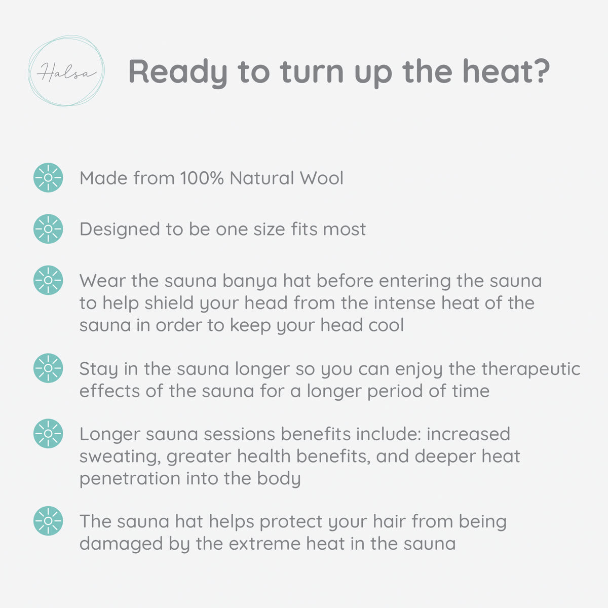 Halsa Viking Wool Sauna Hat being worn in sauna - keeps head cool