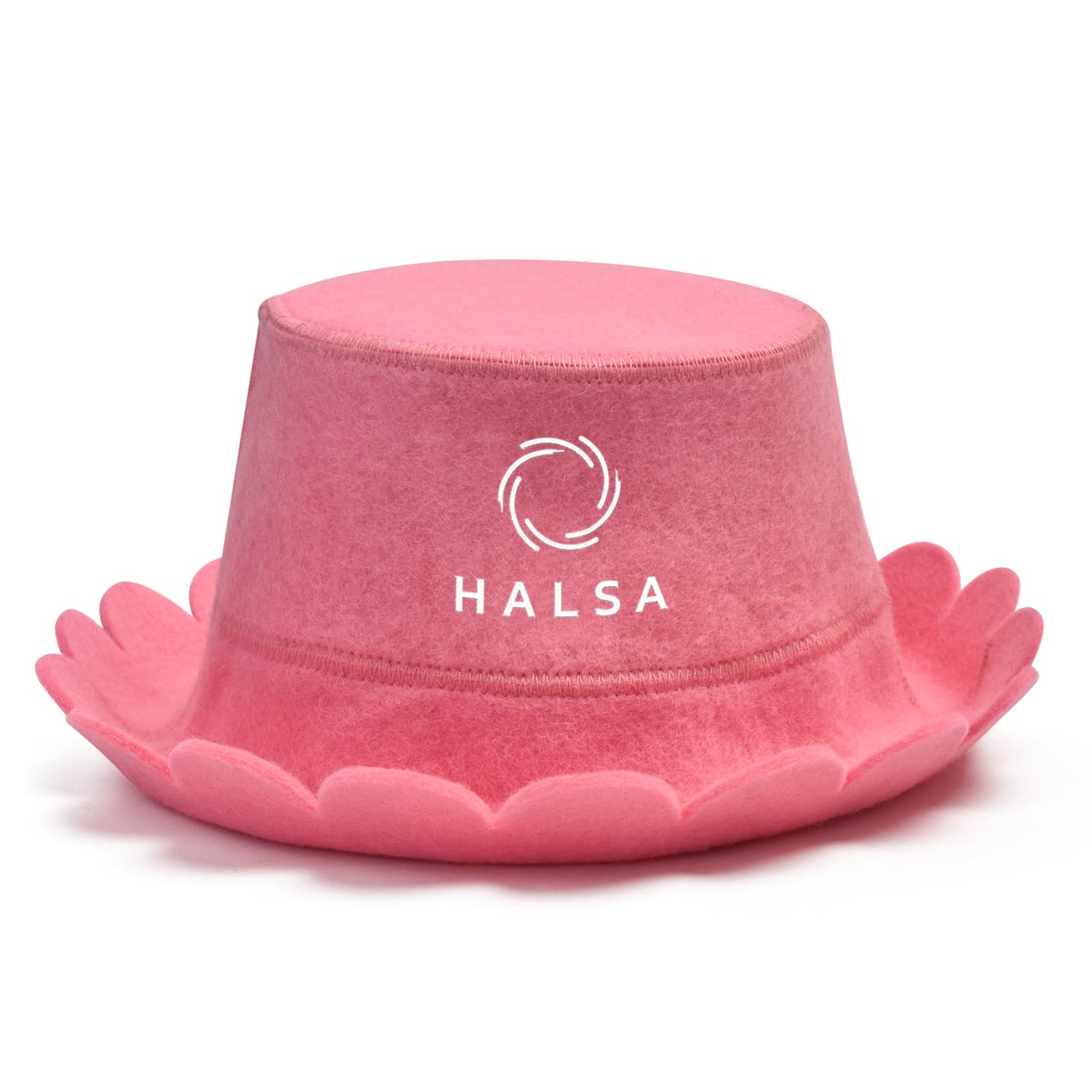 Halsa Pink Scalloped Wool Sauna Hat flat lay - perfect sauna gift idea
