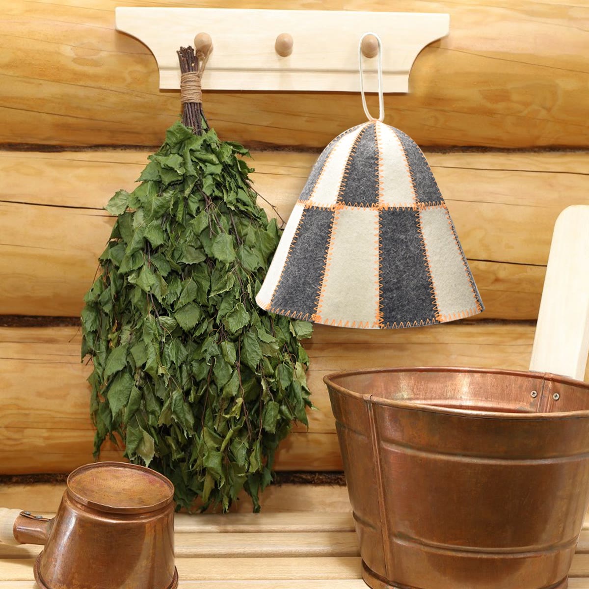 Checkered Wool Sauna Hat — Bold & Breathable | Halsa
