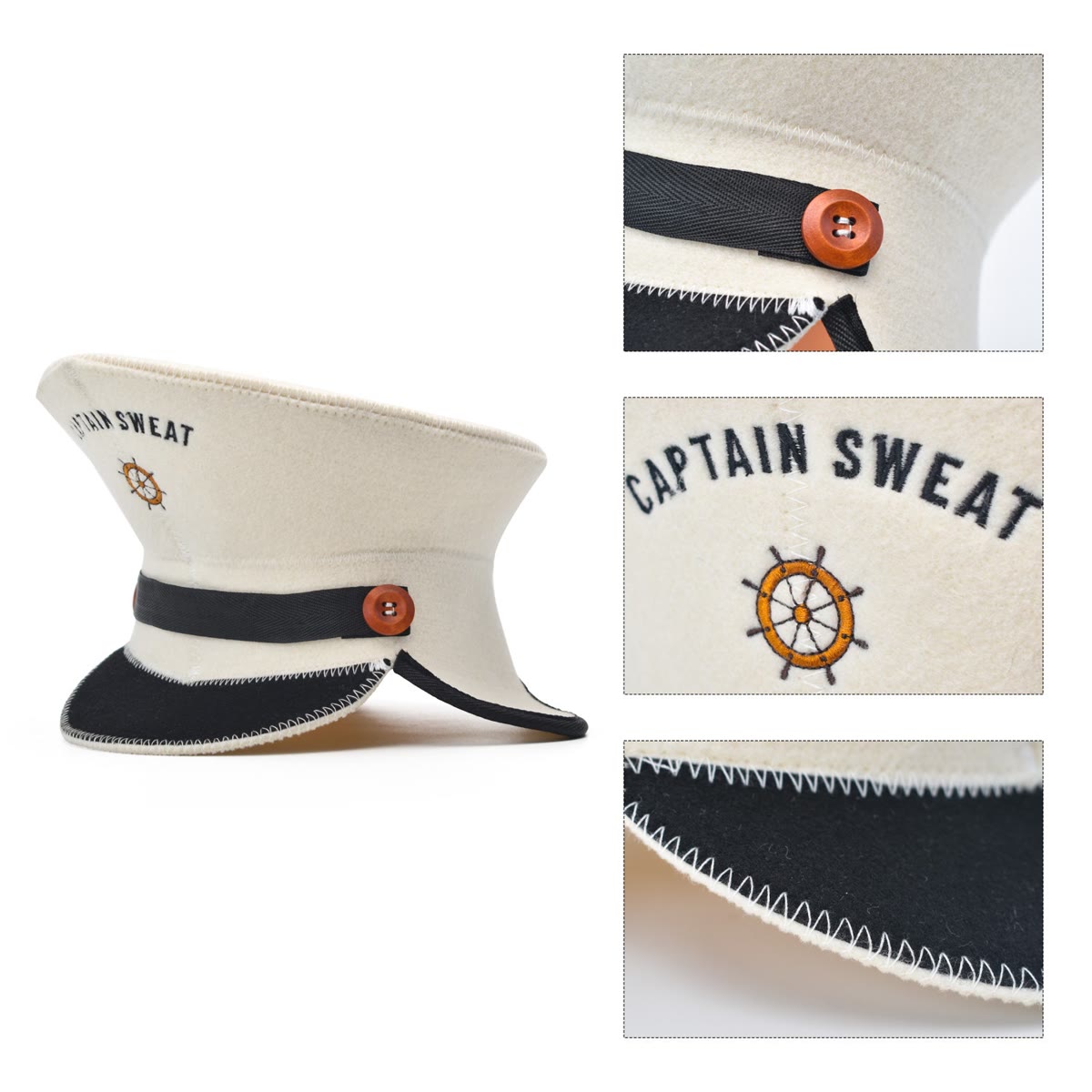 Halsa Captain Wool Sauna Hat detail shot - handcrafted wool felt design