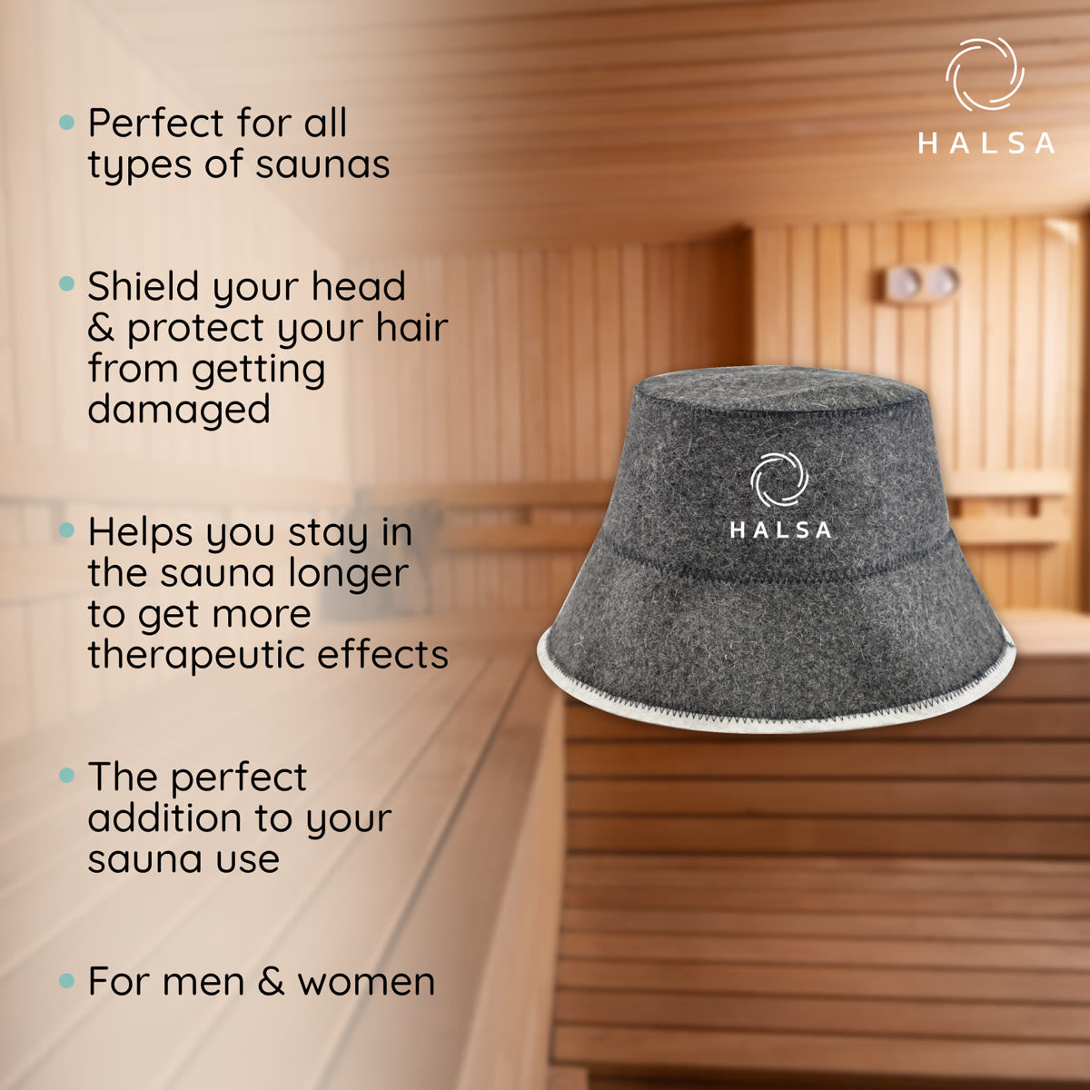 Halsa Bucket Wool Sauna Hat top view - breathable wool construction