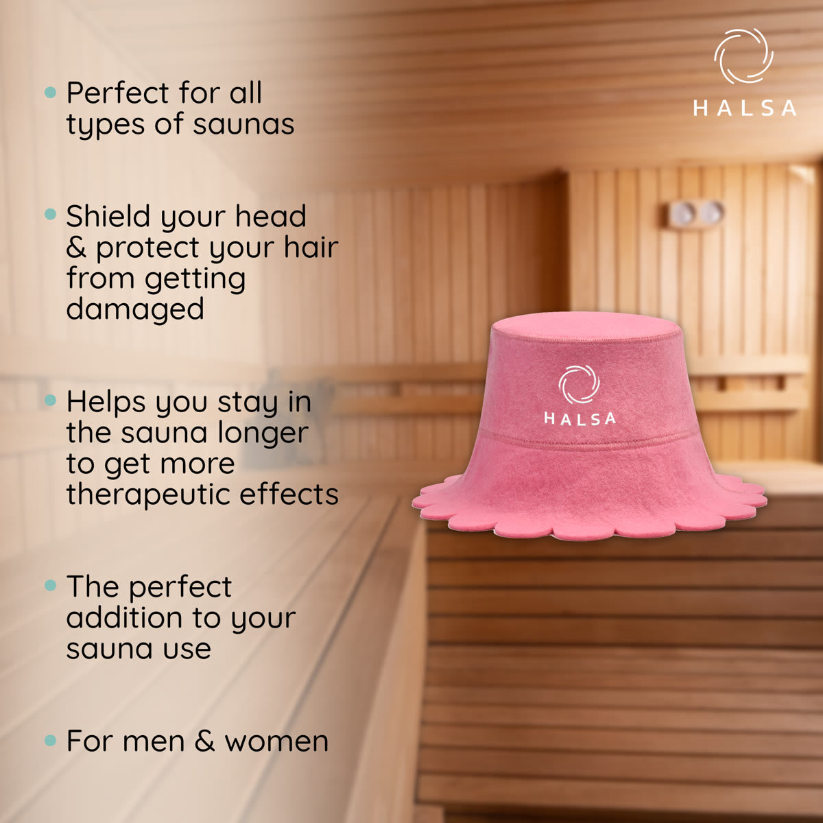 Halsa Pink Scalloped Wool Sauna Hat top view - breathable wool construction