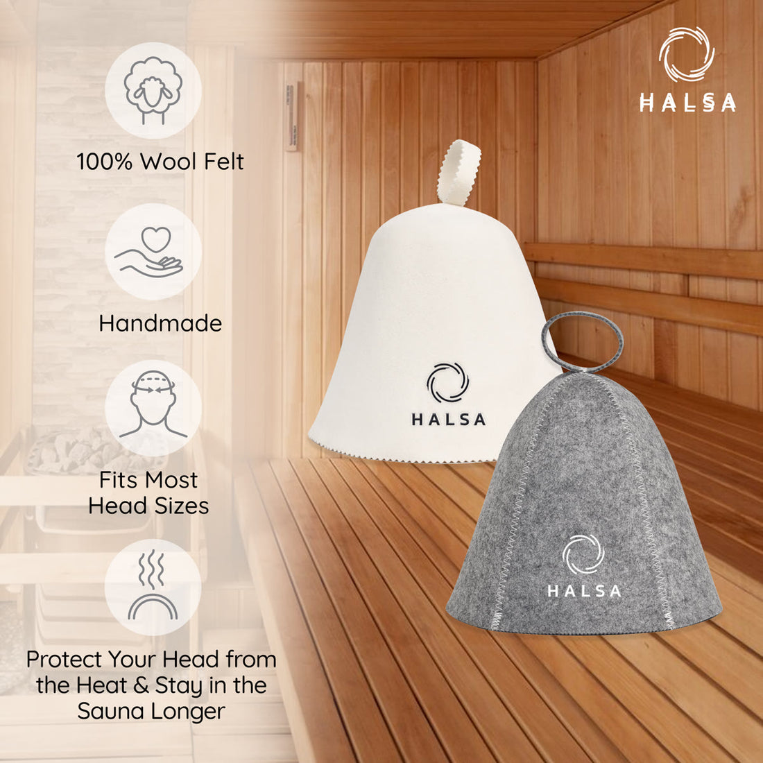 Halsa Sauna Hat 2 Pack - 100% natural wool for heat protection