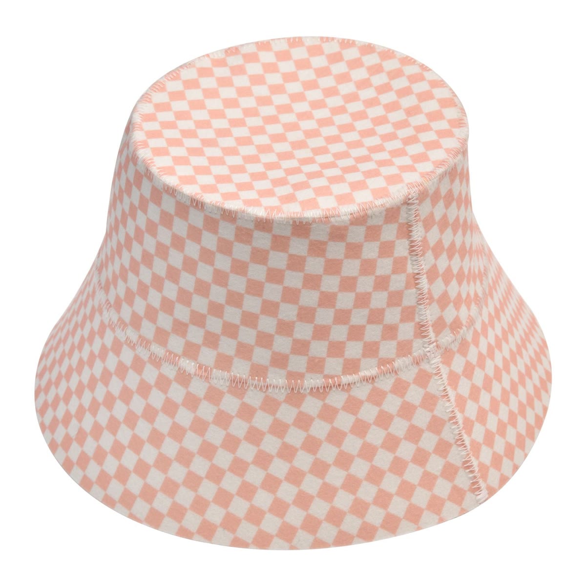 Halsa Pink Checkered Wool Sauna Hat flat lay - perfect sauna gift idea