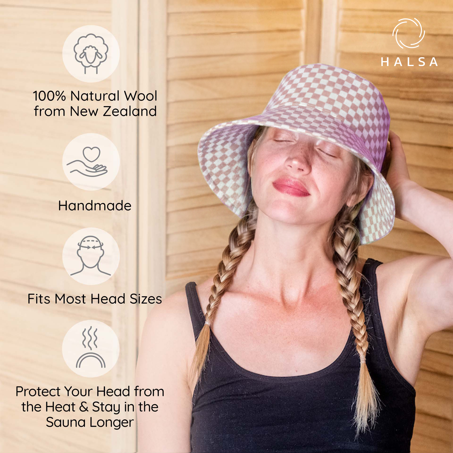 Sauna Hat - Pink Checkered Bucket