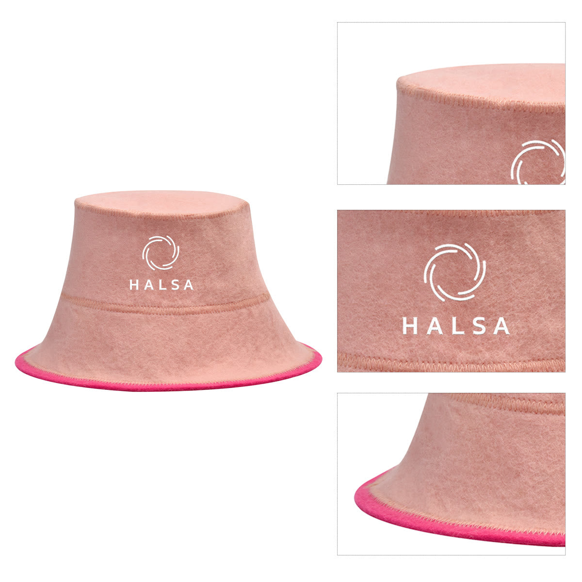 Halsa Pink Bucket Wool Sauna Hat flat lay - perfect sauna gift idea