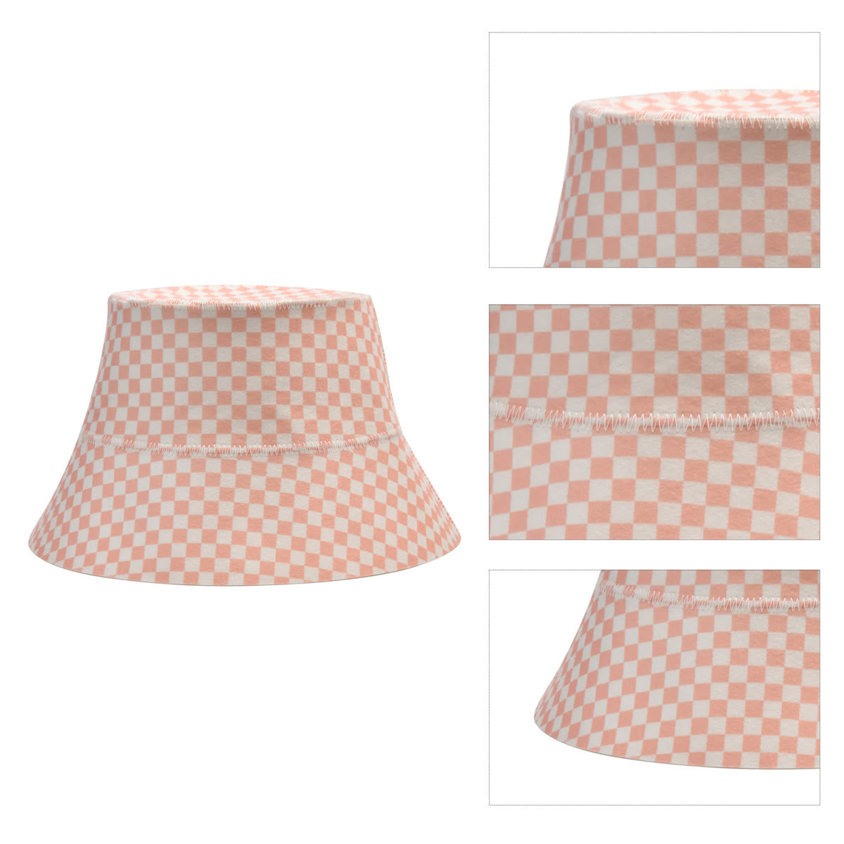 Halsa Pink Checkered Wool Sauna Hat detail shot - handcrafted wool felt design