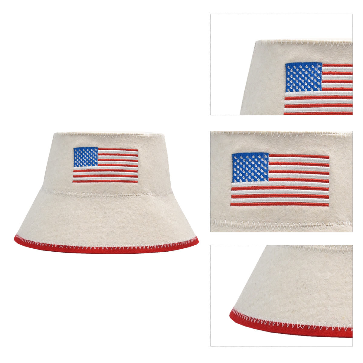 Halsa USA Flag Wool Sauna Hat flat lay - perfect sauna gift idea