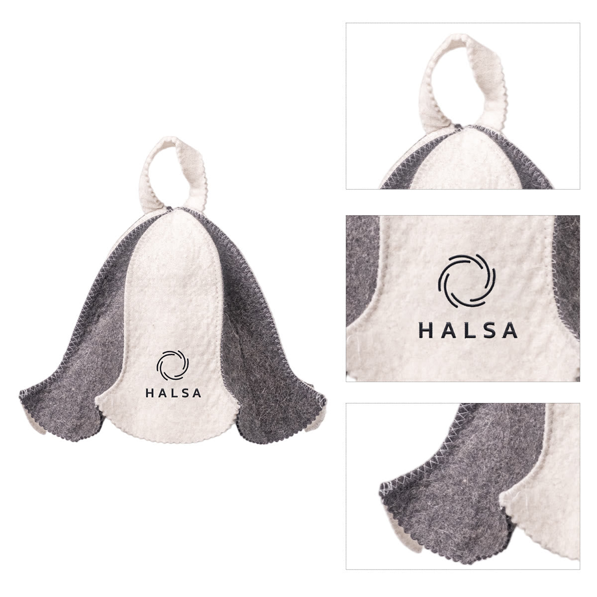 Halsa Foldable Wool Sauna Hat detail shot - handcrafted wool felt design