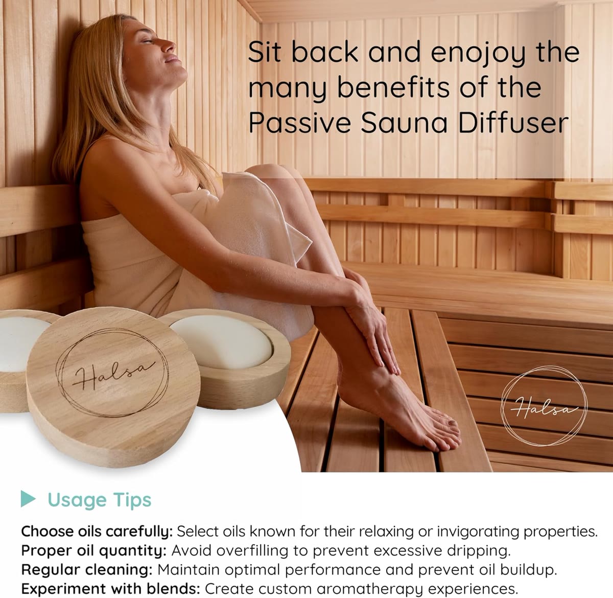Halsa Ceramic Passive Diffuser front view - protects hair from sauna heat