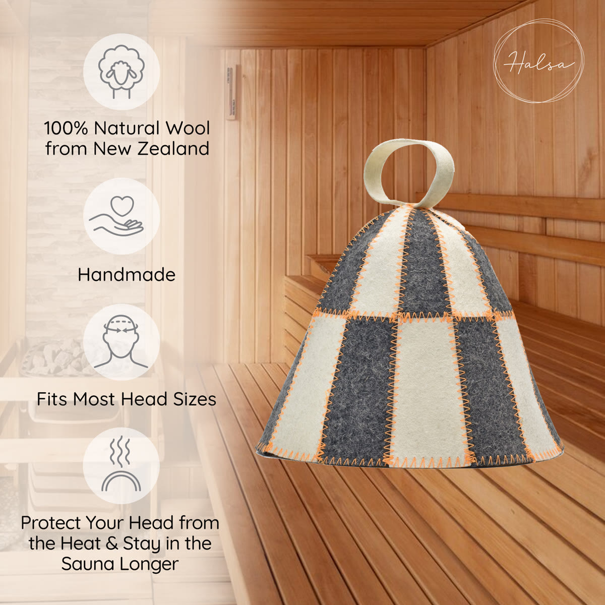 Checkered Wool Sauna Hat — Bold & Breathable | Halsa