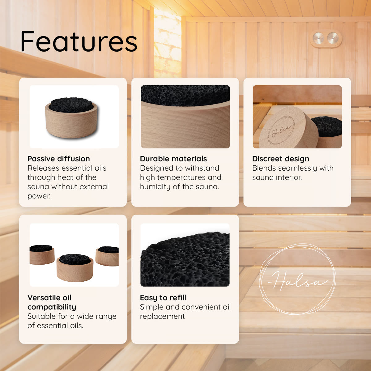 Halsa Lava Stone Aromatherapy Diffuser top view - breathable wool construction