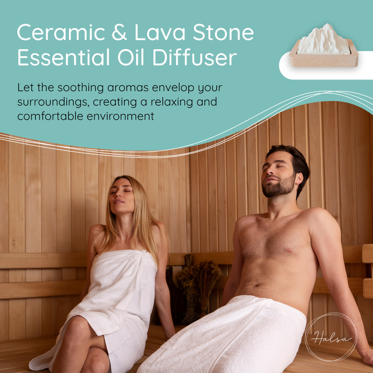Halsa ceramic aromatherapy diffuser detail - mountain design