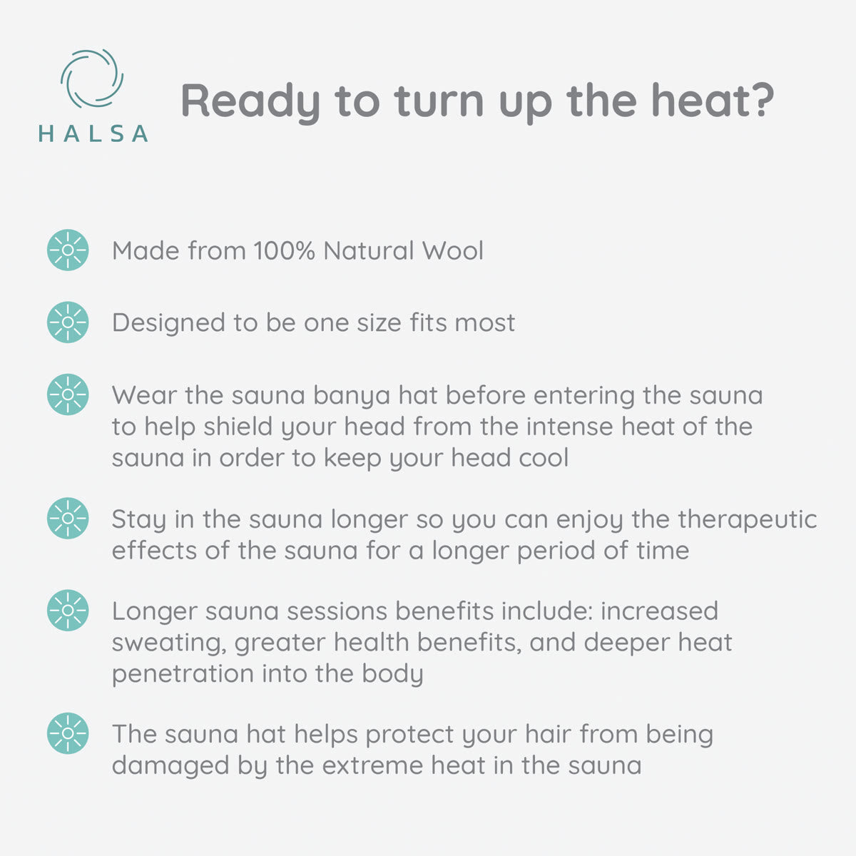 Halsa Merino Wool Wool Sauna Hat being worn in sauna - keeps head cool