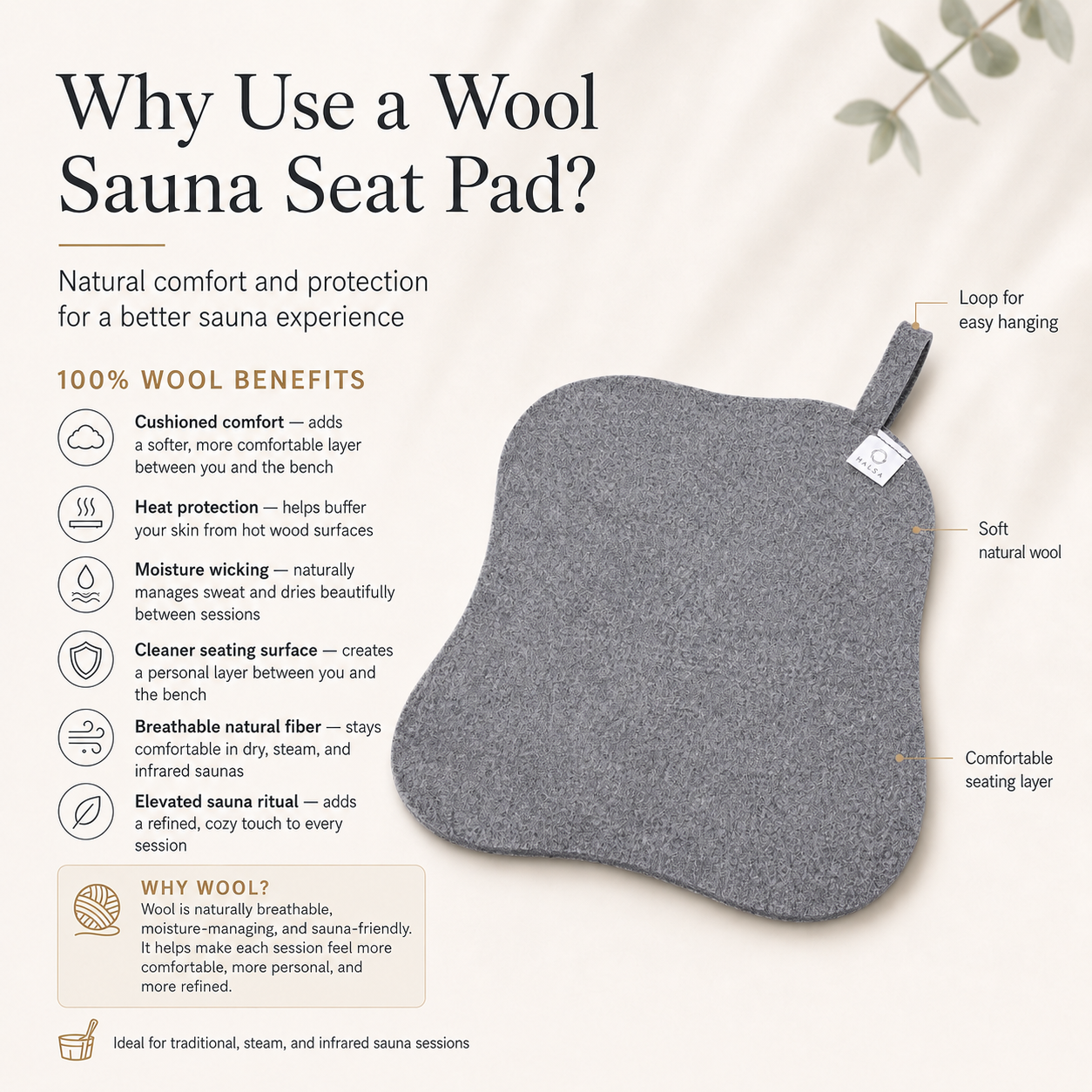 Wool Sauna Bench Pad