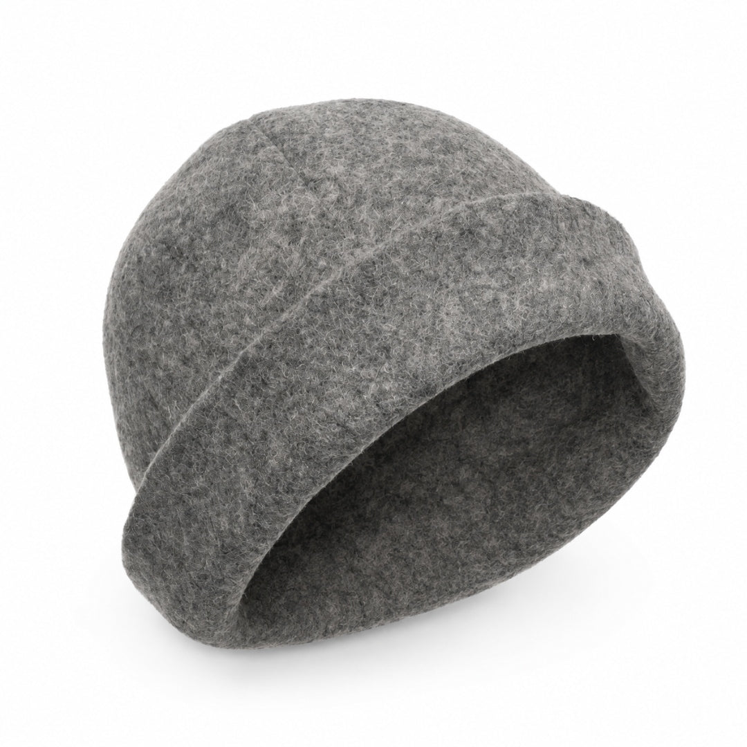 Halsa Beanie Sauna Hat in Grey - angled view
