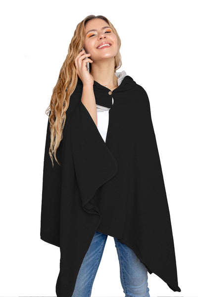 Halsa EMF Blocking Anti Radiation Black Wrap Poncho, Large Wearable Blanket with Detachable Hood