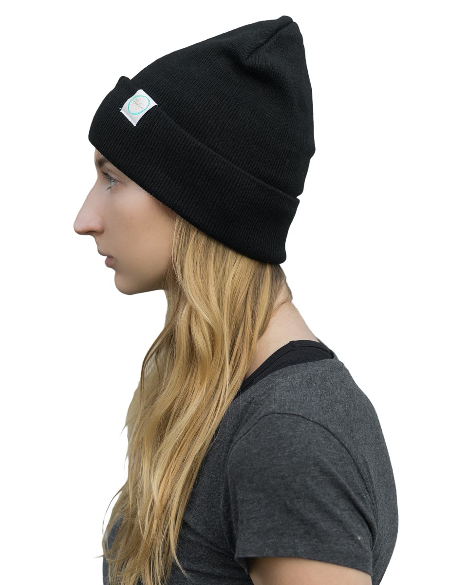 Halsa EMF protection Black beanie worn - comfortable fit for all ages
