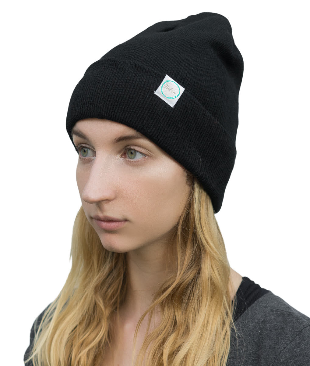 Halsa Black EMF blocking beanie - silver fiber radiation protection